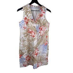 Tommy Bahama Womens Two Palms Ruffle Linen Shift Dress Multicolor Tropical Sz XS